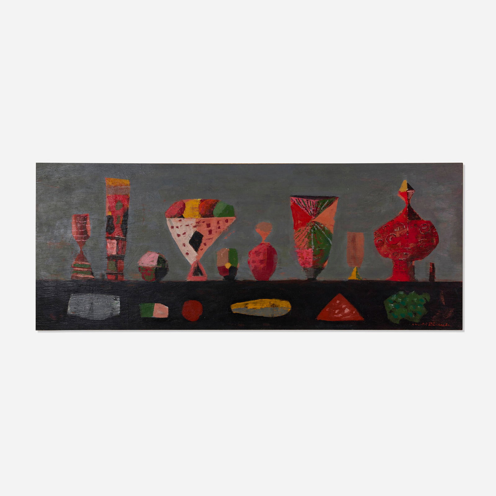 Arnold Blanch, Long Still Life: Arnold Blanch Long Still Life oil on wood panel 18 h x 45 w in (46 x 114 cm) Signed to lower right 'Arnold Blanch'. Provenance: The Artist | Estate of Doris Lee | Private Collection |