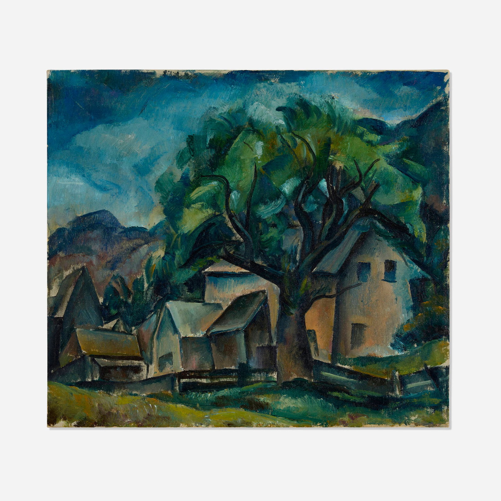 Arnold Blanch, Untitled (Landscape with Tree and Houses): Arnold Blanch Untitled (Landscape with Tree and Houses) oil on canvas 16 h x 18 w in (41 x 46 cm) Provenance: The Artist | Estate of Doris Lee | Private Collection | Thence by desce