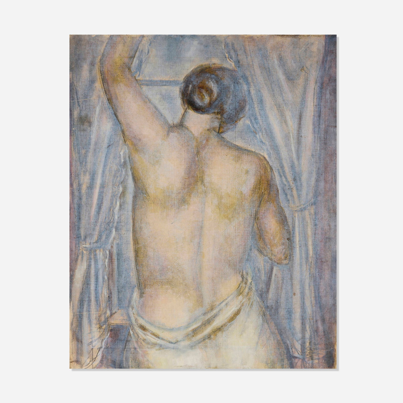 Arnold Blanch, Untitled (Nude by a Window): Arnold Blanch Untitled (Nude by a Window) c. 1930 graphite and oil on unstretched canvas 24.75 h x 20 w in (63 x 51 cm) Provenance: The Artist | Estate of Doris Lee | Private C