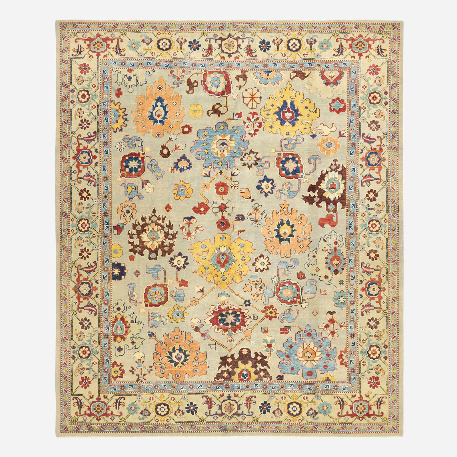 Peshawar Sultanabad, Low pile carpet: Peshawar Sultanabad Low pile carpet hand-knotted wool 8'2" x 10'1" in (250 x 307 cm) This work will ship from Lambertville, New Jersey.