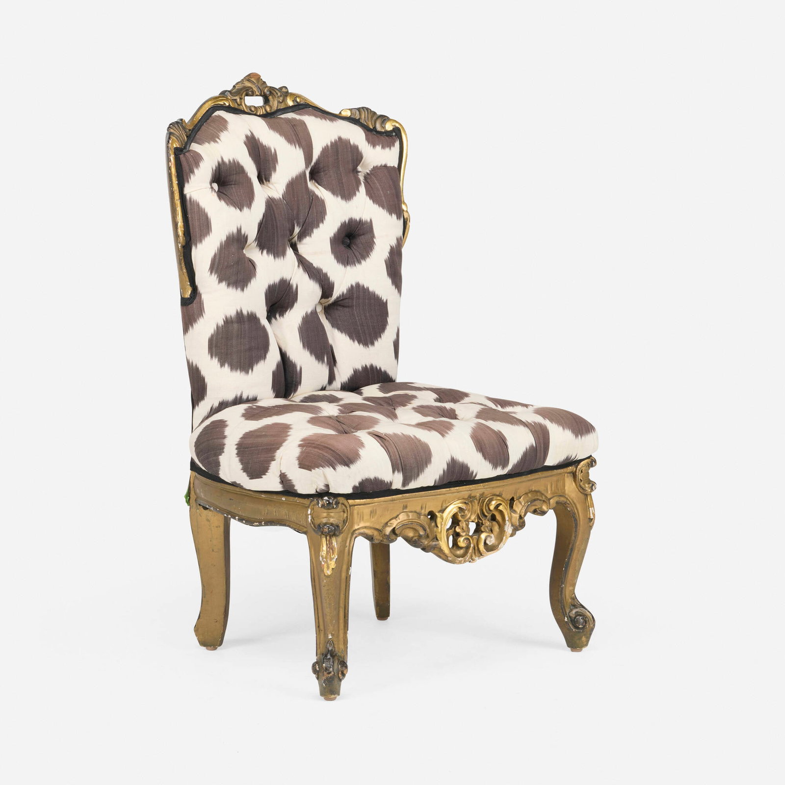 Louis XV Style, Chair: Louis XV Style Chair 19th-early 20th century upholstery, lacquered wood 35 h x 21.75 w x 18.5 d in (89 x 55 x 47 cm) This work will ship from Lambertville, New Jersey.