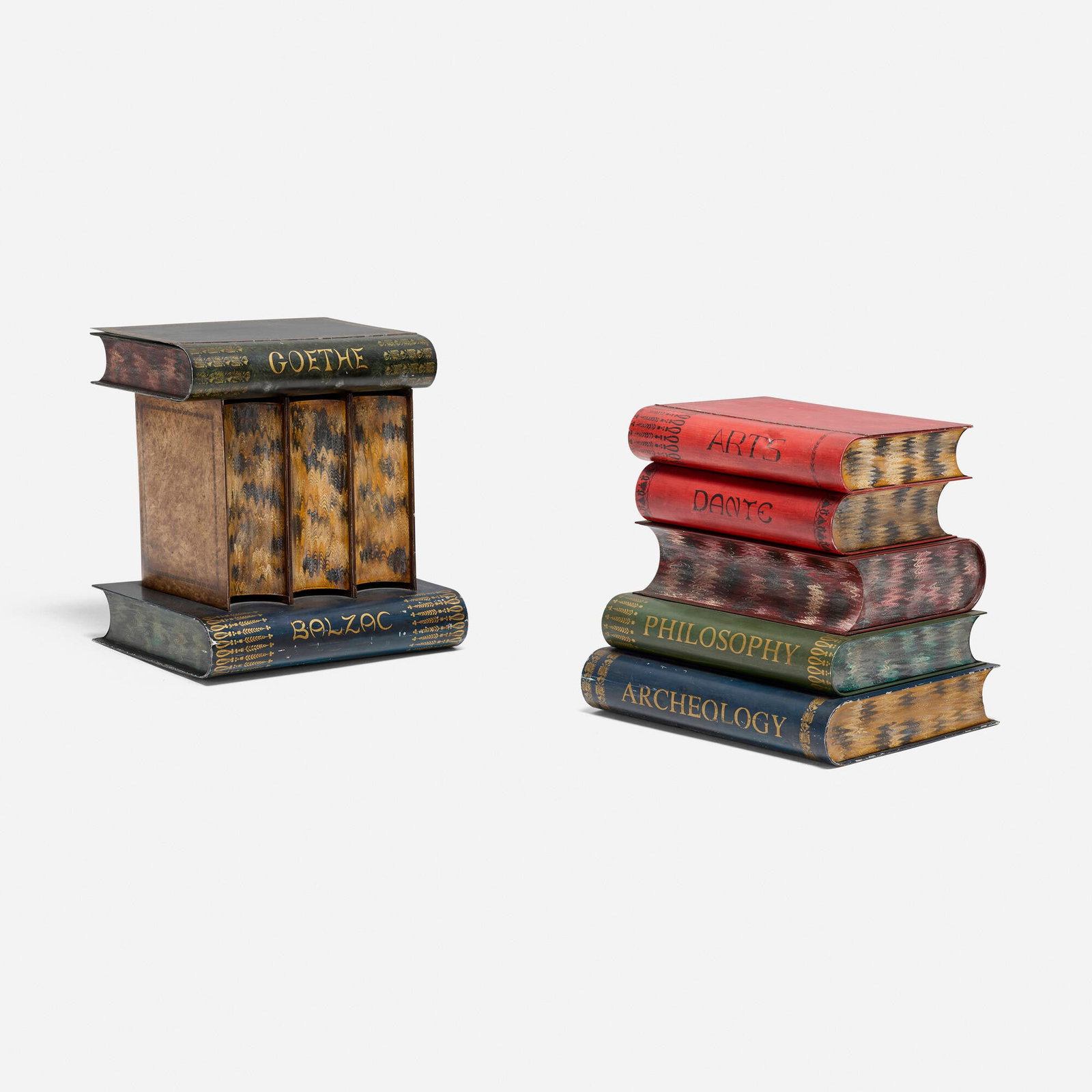 Italian, Tole book stack occasional tables, set of two (1 of 5)