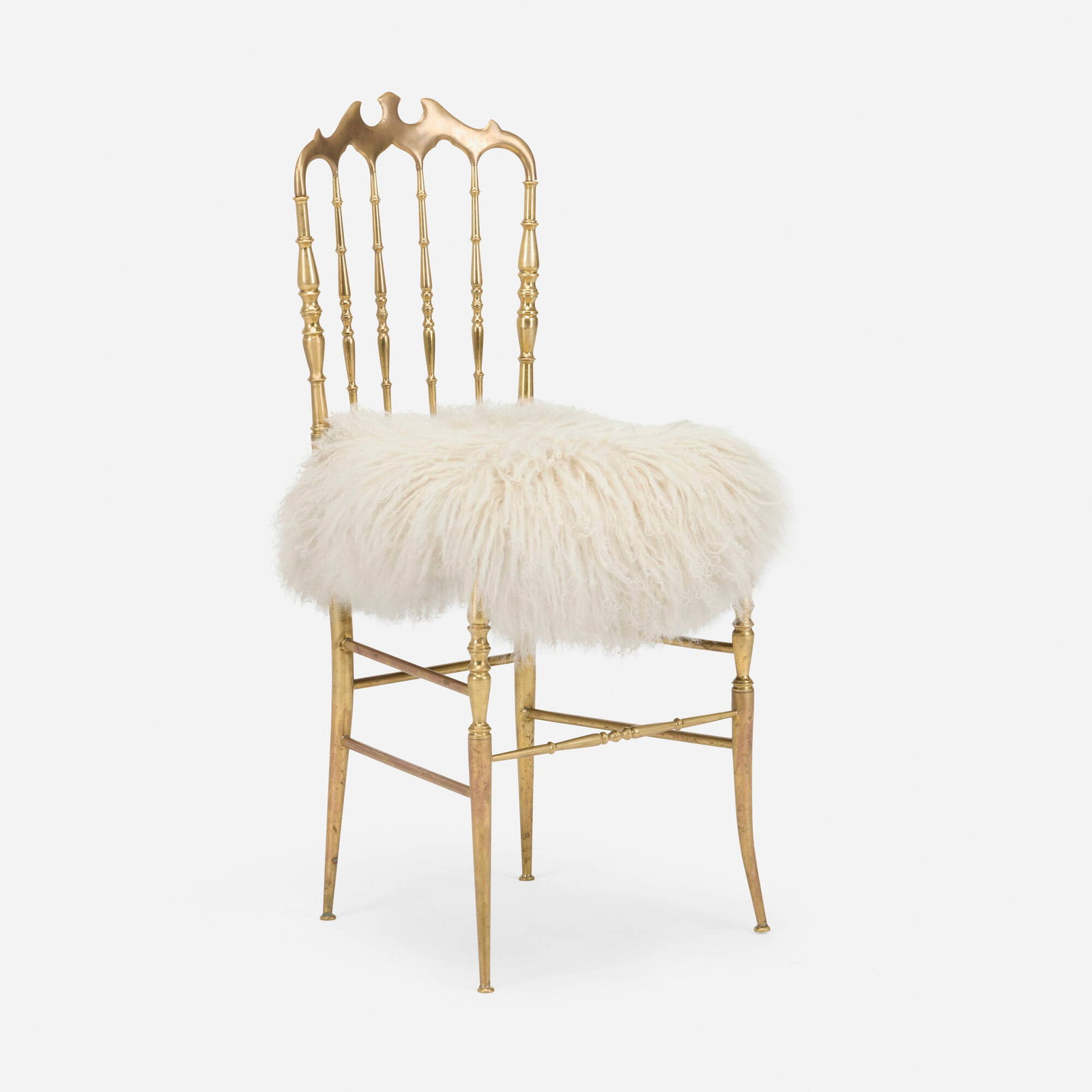 Italian, Chair: Italian Chair c. 1955 brass, goatskin upholstery 35.25 h x 17 w x 15 d in (90 x 43 x 38 cm) This work will ship from Lambertville, New Jersey.