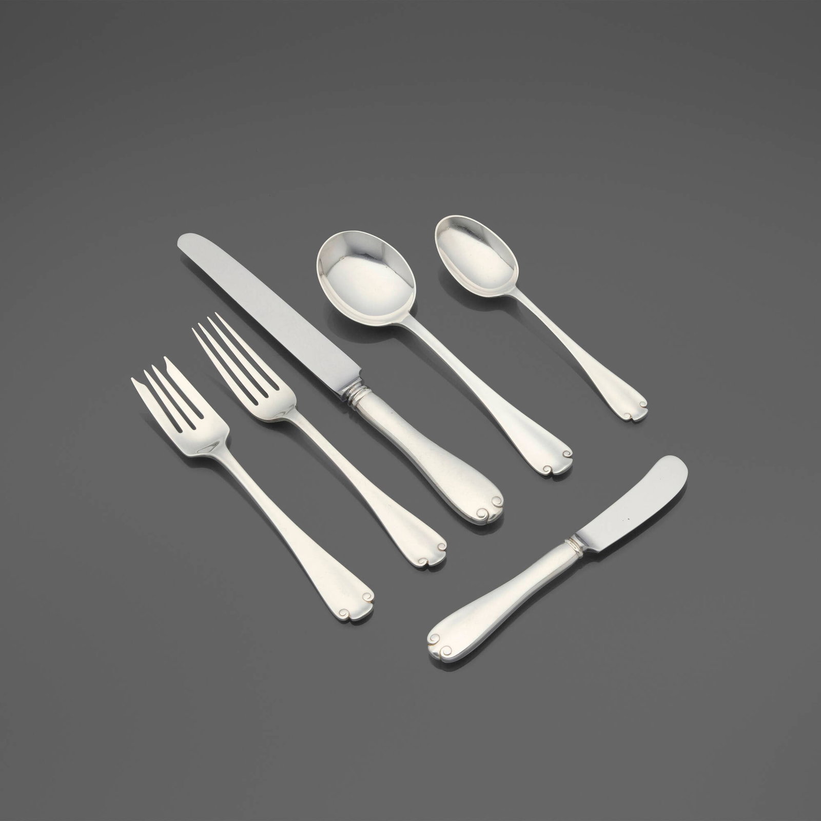Tiffany & Co., Flemish flatware service: Tiffany & Co. Flemish flatware service USA, 1911 / first half of the 20th century sterling silver, stainless steel Complete seven-piece service for twelve, plus three additional utensils and nine