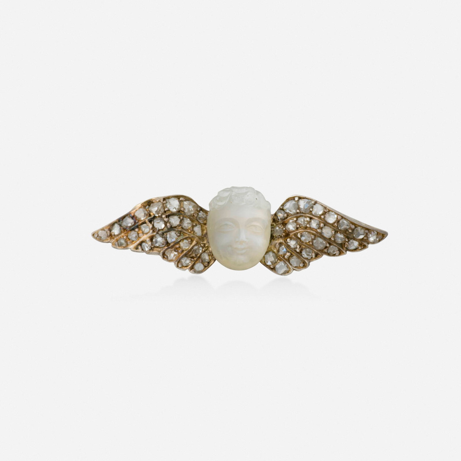 Antique, Moonstone, diamond, and silver-topped pink gold brooch (1 of 3)