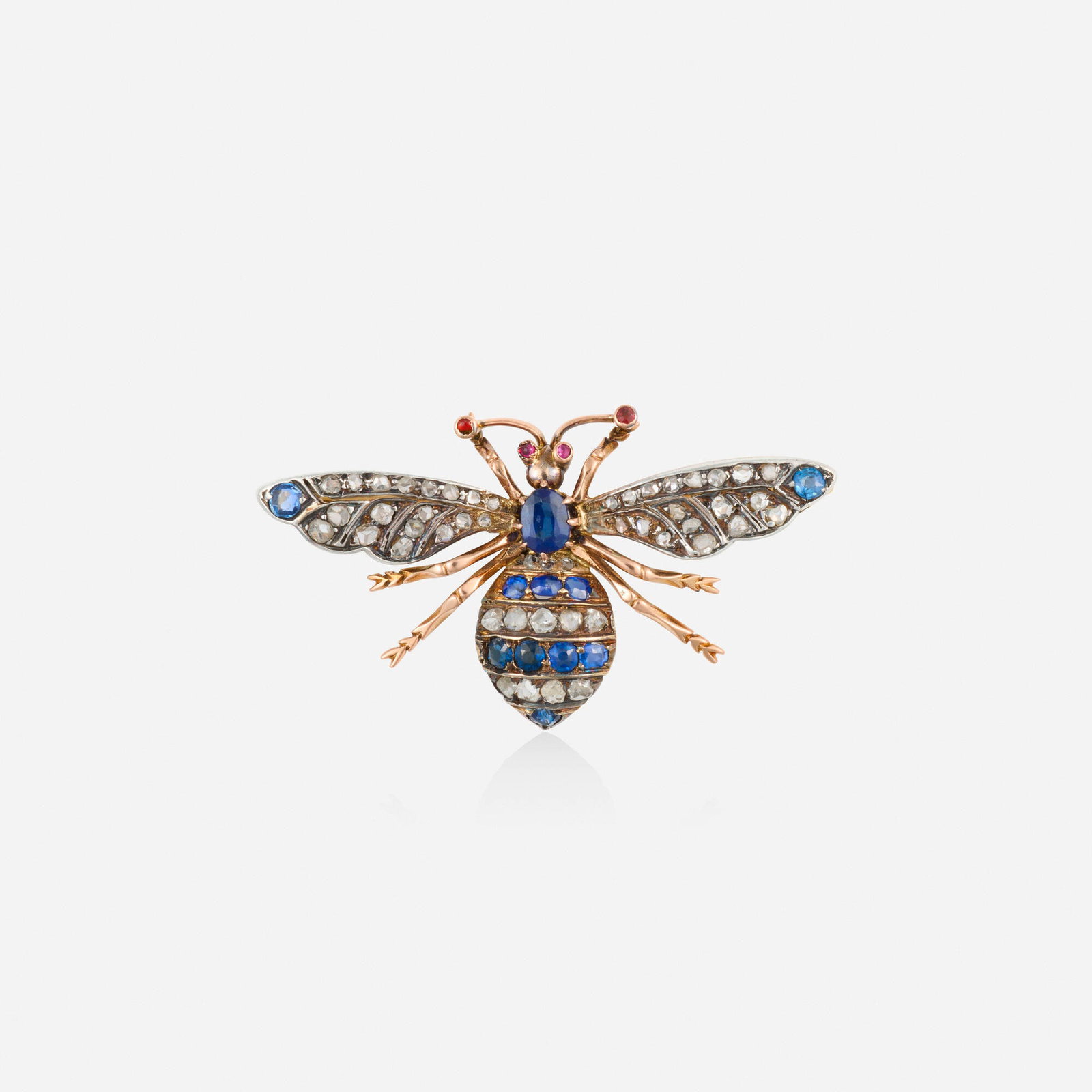Victorian, Multi-gem, diamond, and silver-topped pink gold brooch (1 of 2)