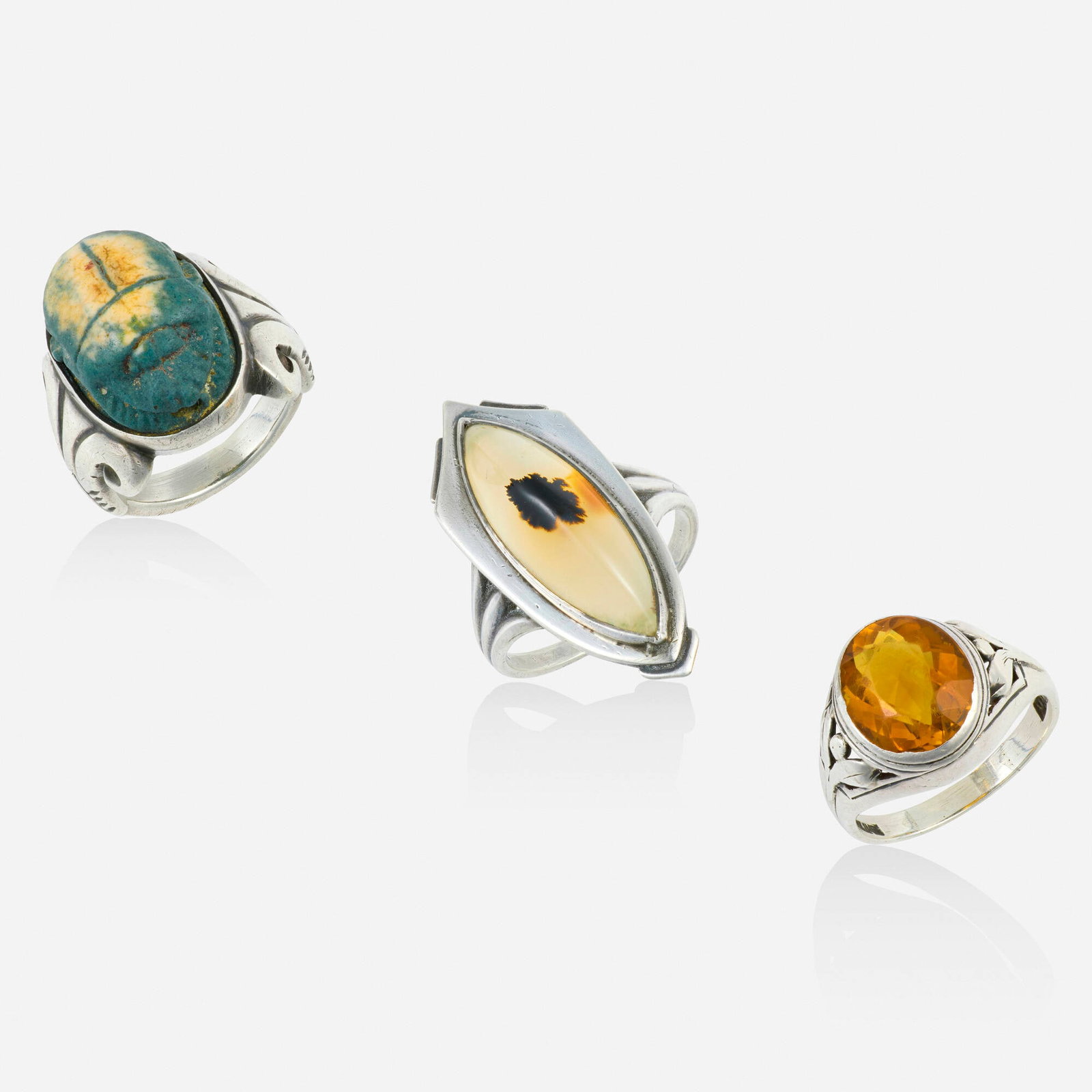 The Kalo Shop, Three Arts & Crafts sterling silver and multi-gem rings (1 of 3)