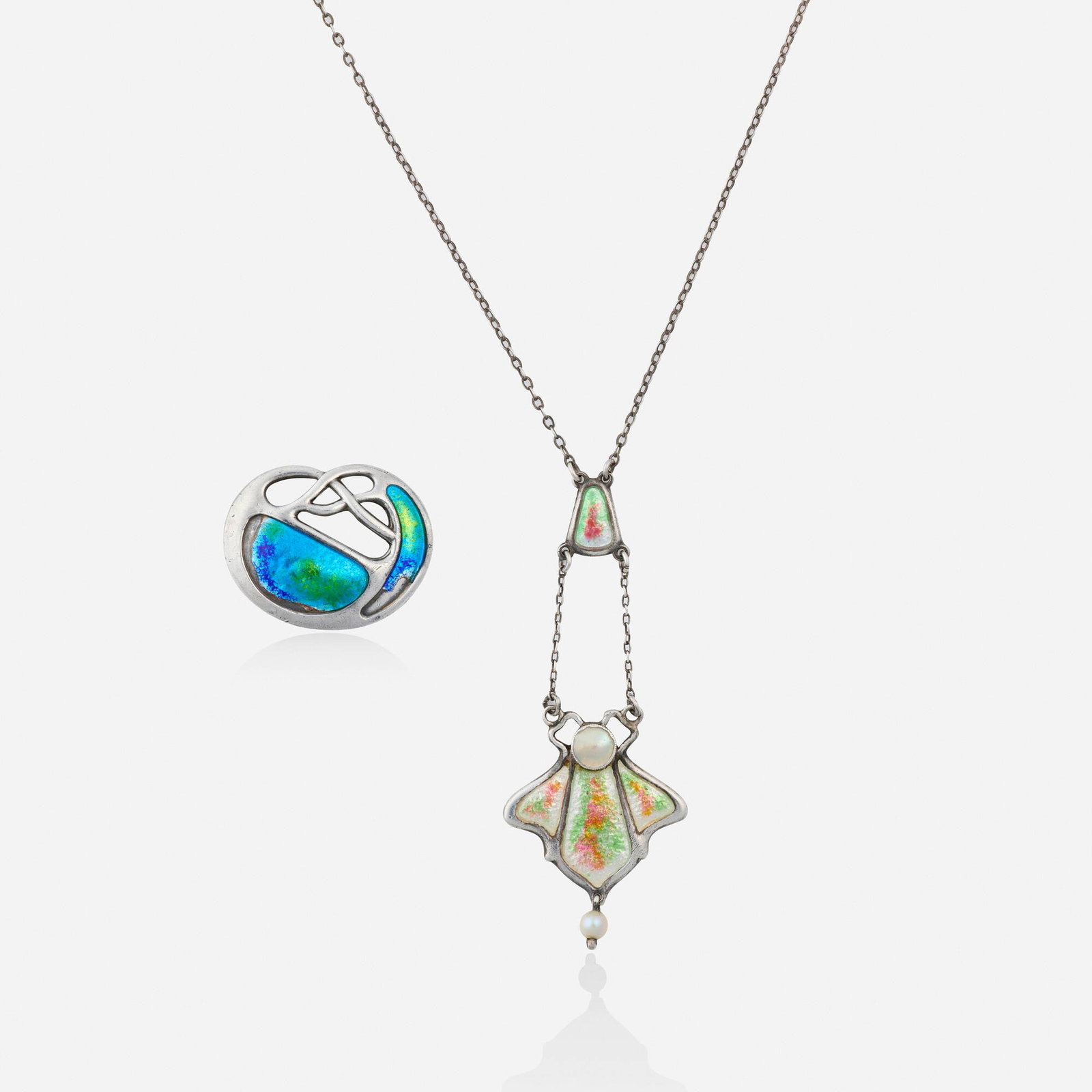 Charles Horner Ltd., Arts & Crafts enamel and sterling silver brooch and necklace (1 of 2)