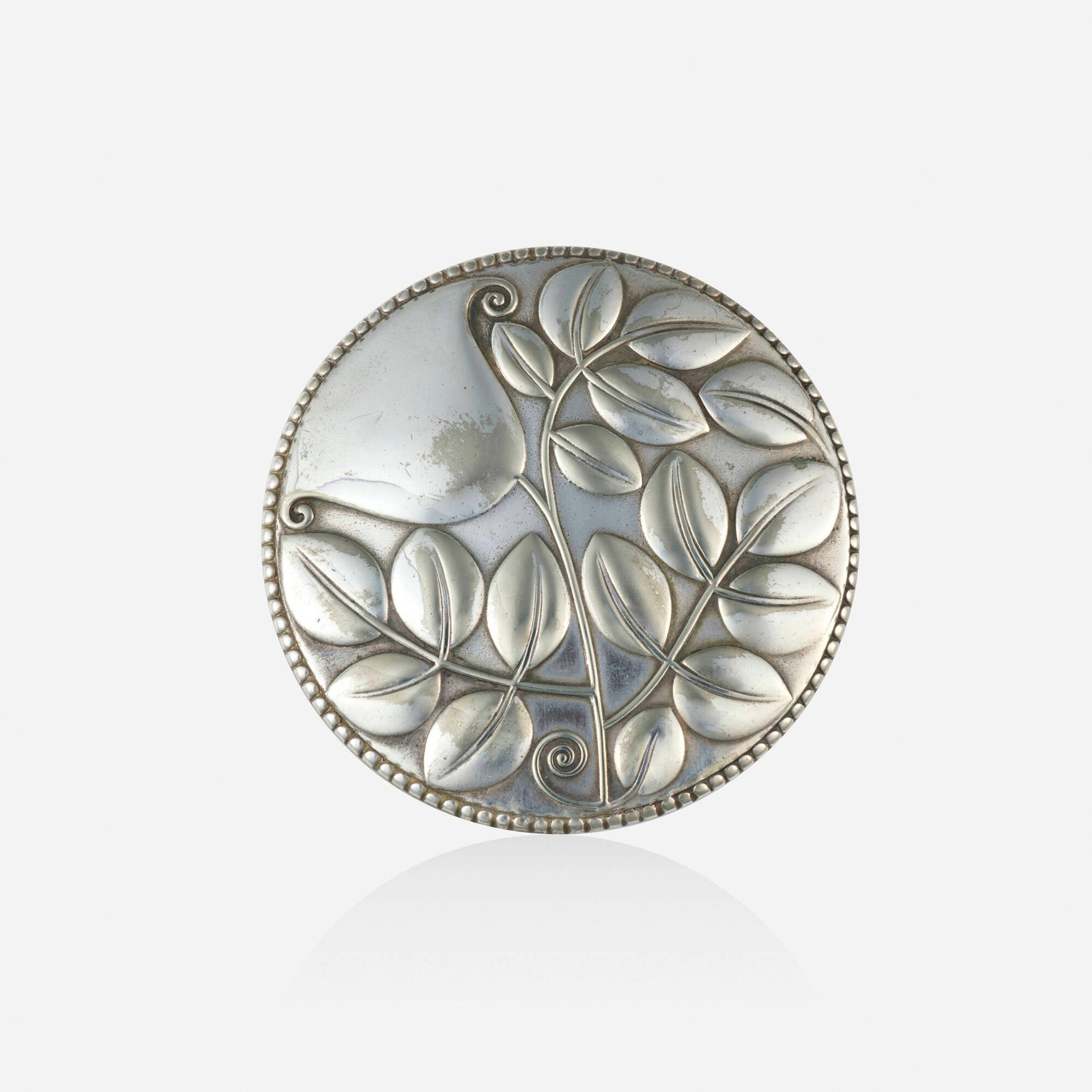 Josef Hoffmann for Wiener Werkstatte, Secessionist silver-plated brass brooch: Josef Hoffmann for Wiener Werkstatte Secessionist silver-plated brass brooch Of floral design Silver-plated brass 2.25 in; Gross weight 20.1 dwts Sold with Didier Antiques box Provenance: Didier Antiq