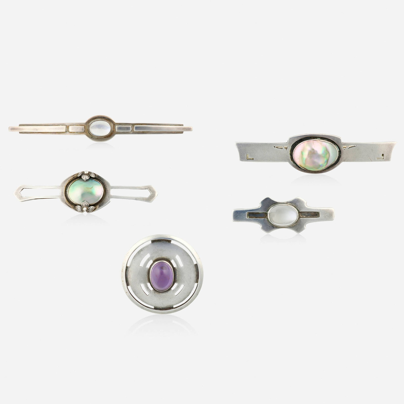 The Kalo Shop, Five Arts & Crafts multi-gem and sterling silver brooches (1 of 3)