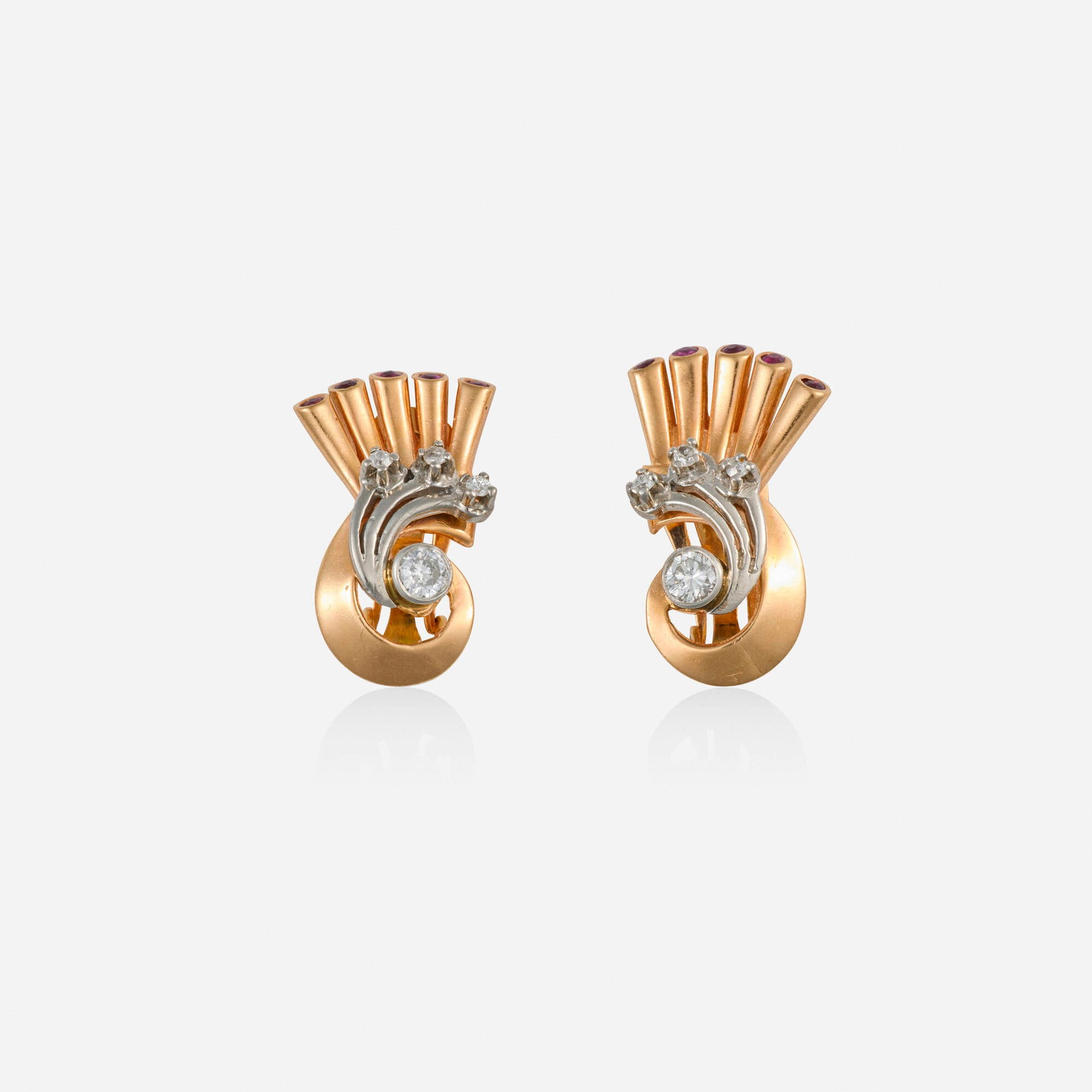 Retro, Ruby, diamond, and bicolor gold earrings (1 of 2)