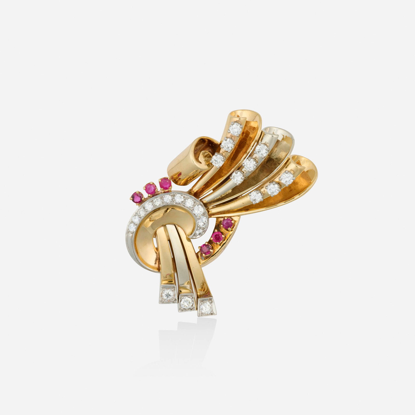 Retro, Ruby, diamond, and tricolor gold pendant brooch (1 of 2)