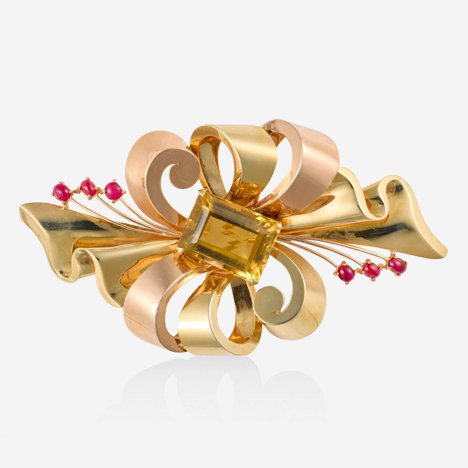 Retro, Citrine, ruby, and bicolor gold brooch (1 of 2)