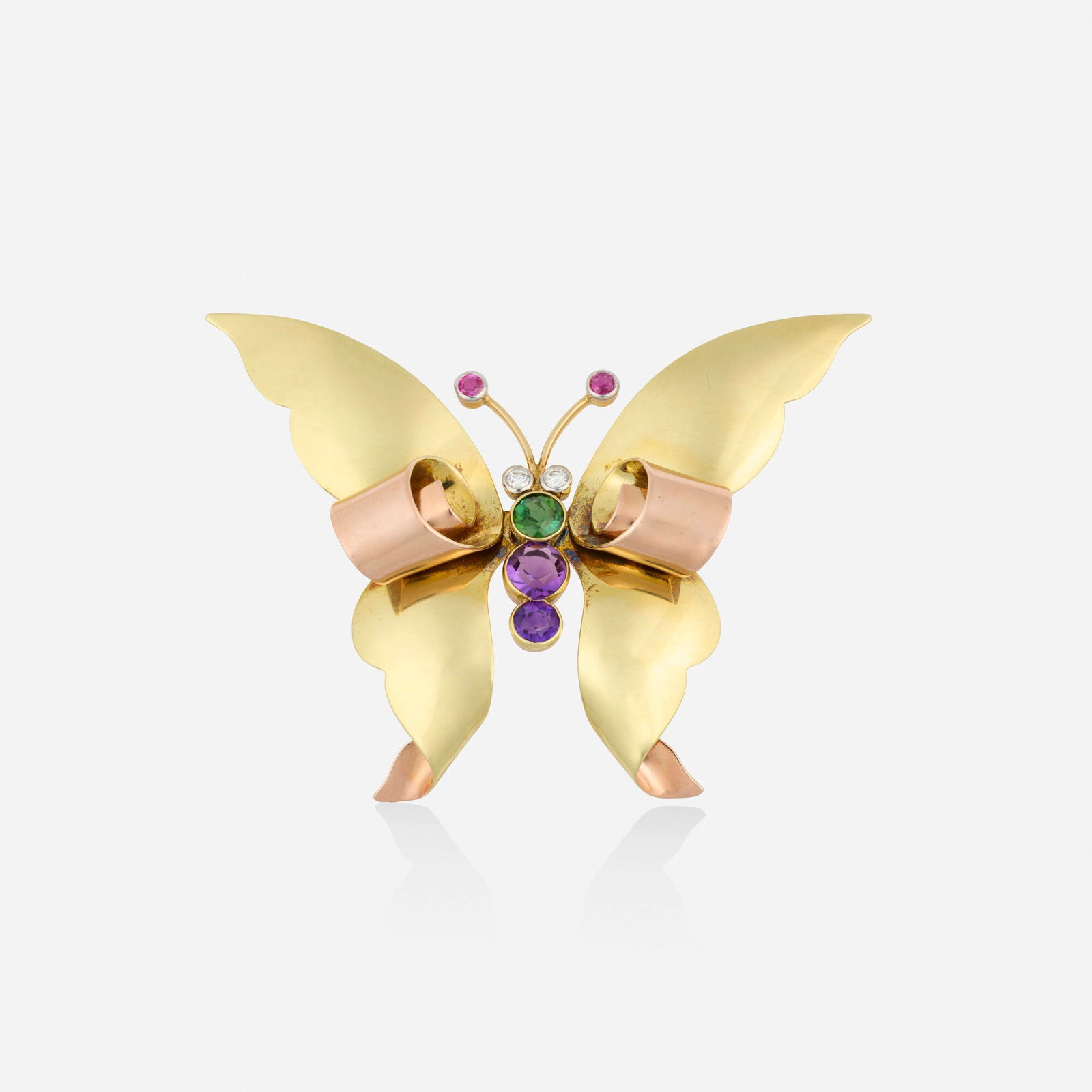 Lester & Co., Retro multi-gem, diamond, and tricolor gold brooch (1 of 3)