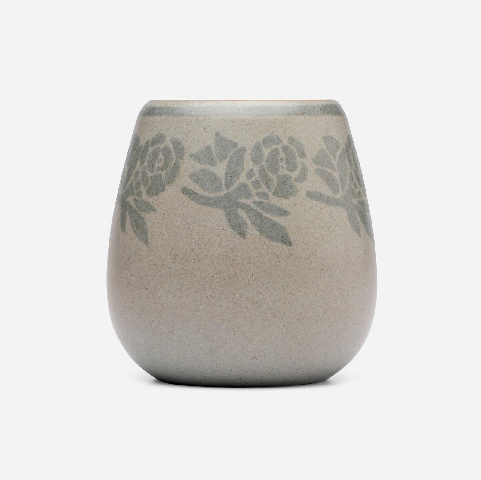 Arthur Hennessey and Sarah Tutt for Marblehead Pottery, Vase with roses: Arthur Hennessey and Sarah Tutt for Marblehead Pottery Vase with roses USA, 1908-1916 glazed earthenware 3.5 h x 3.375 dia in (9 x 9 cm) Impressed manufacturer's mark to underside 'MP' with ship