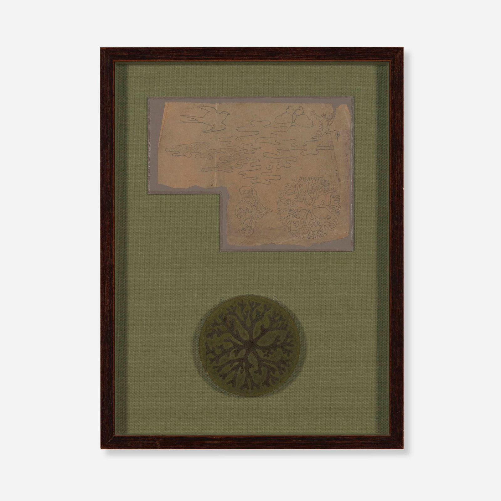Arthur Eugene Baggs for Marblehead Pottery, Round tile trivet and original drawing (1 of 3)