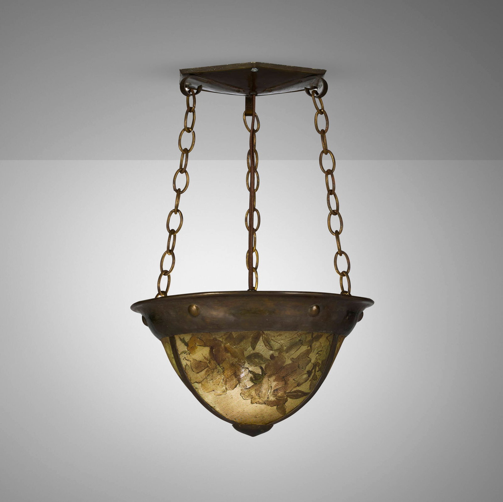 Lillian Palmer, Hanging fixture with roses for the Lucy M. Pray House, Berkeley, California: Lillian Palmer Hanging fixture with roses for the Lucy M. Pray House, Berkeley, California USA, c. 1904-1915 patinated brass, hand-painted brass mesh, brass-plated steel 20 h x 13.25 dia in (51 x 34 c