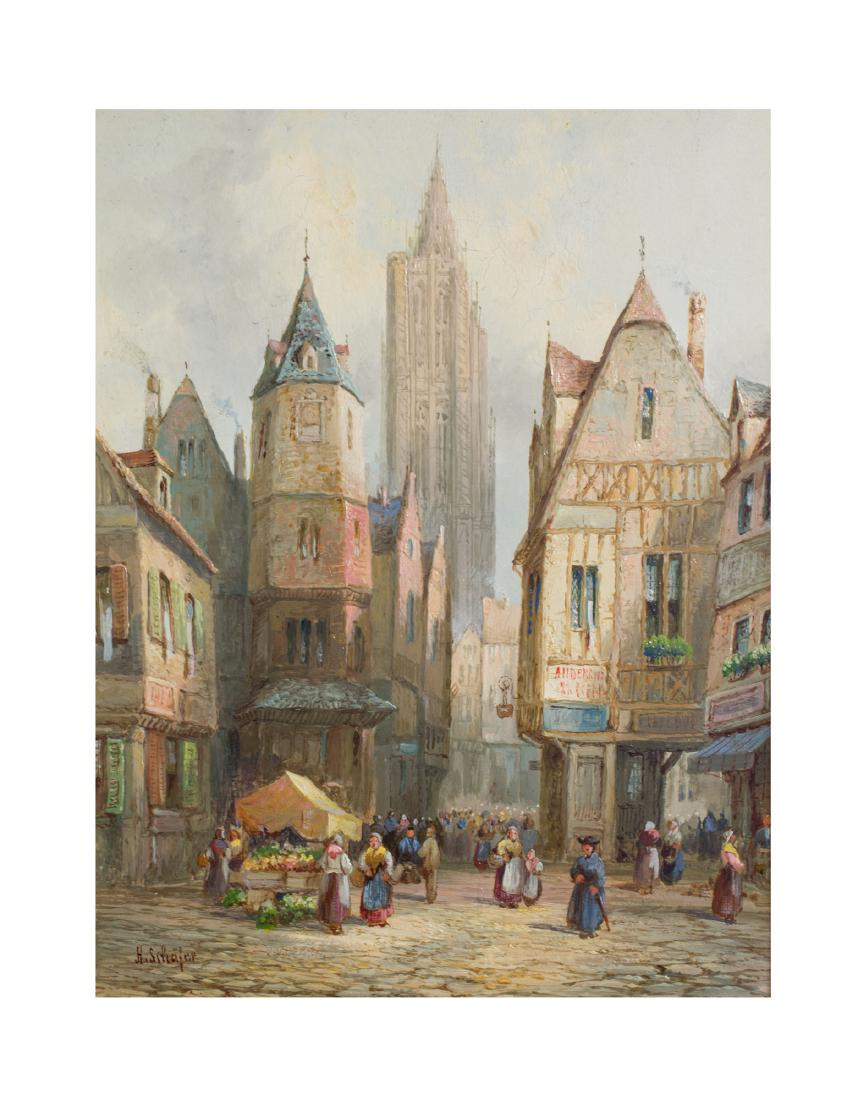 StraÃŸenszene in StraÃŸburg: Henry Thomas SchÃ¤fer (1854 - nach 1915, war tÃ¤tig in London)StraÃŸenszene in StraÃŸburg, Ã–l auf Leinwand, 25,6 cm x 20,2 cm, rÃ¼ckseitig ortsbezeichnet und signiert, vorderseitig unten