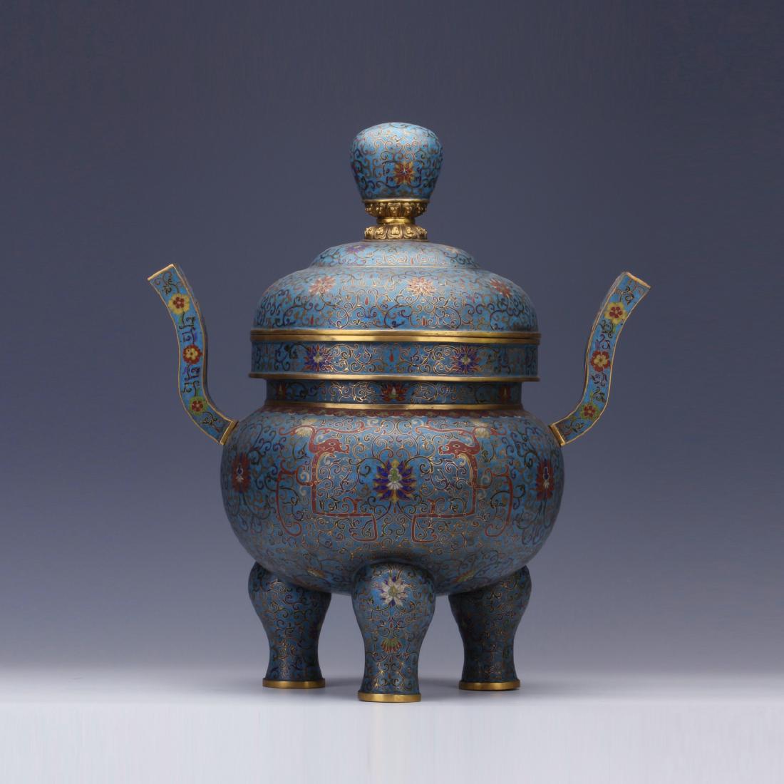 19/20th C. cloisonne enamel tripod censer (1 of 7)