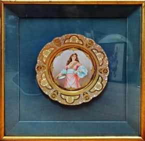 Pair of old  royal Vienna porcelain plates in shadow boxes