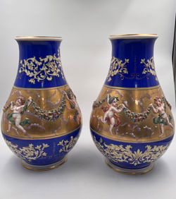 Pair of 19th century Naples style porcelain potpourri vases
