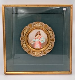 Pair of old  royal Vienna porcelain plates in shadow boxes