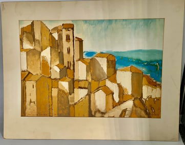 Italian landscape pastel drawing on paper