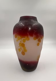 Galle Art Nouveau cameo glass grapes vase