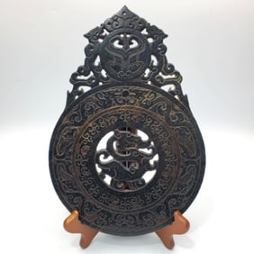 Vintage Chinese Dark Green Jade Large Bi Disk