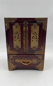 Vintage Chinese Rosewood Jewelry Box with Jade Inserts