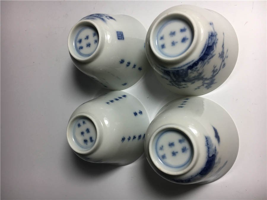Chinese Qing Style,Four Blue and White Flower Cups (1 of 8)