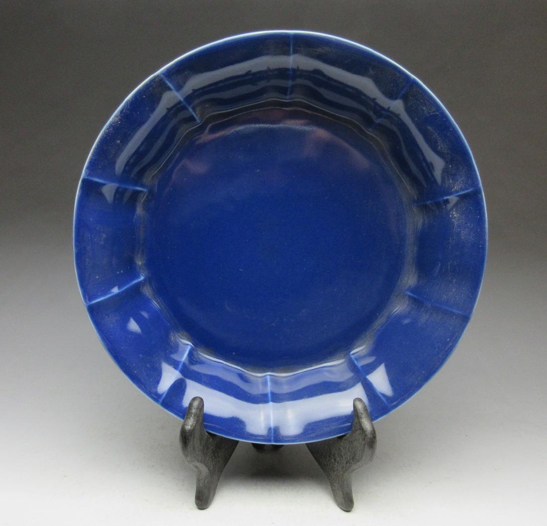 Qing Style ceremonial blue glaze flower plate (1 of 4)