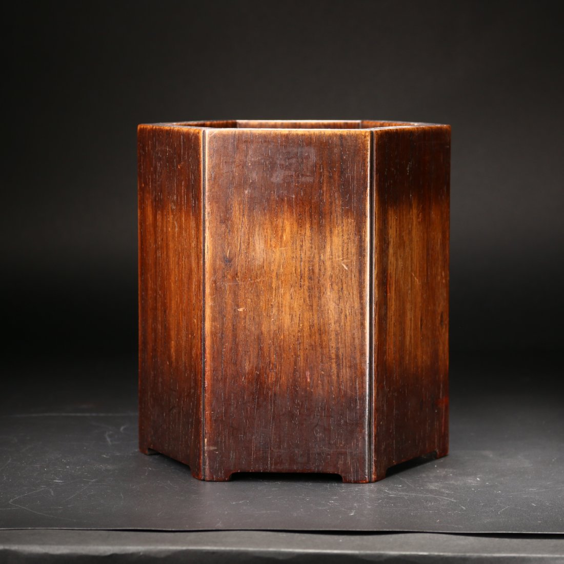 An Chinese hardwood Pen holder: A hardwood Chinese Pen holder. Possibly Qing dynasty.Size: H 7 inches, Diameter: 7 inches High.Provenance: From S. California private collection.