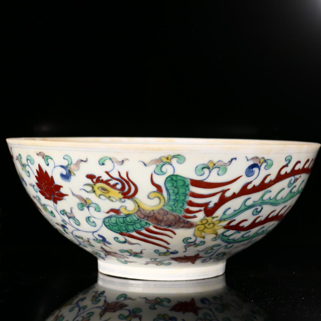 A Chinese Doucai Porcelain Bowl, Cheng Hua Mark.: A Chinese "Doucai" porcelain bowl. Ming Dynasty Cheng hua mark on the base. Diameter: 8 inches.