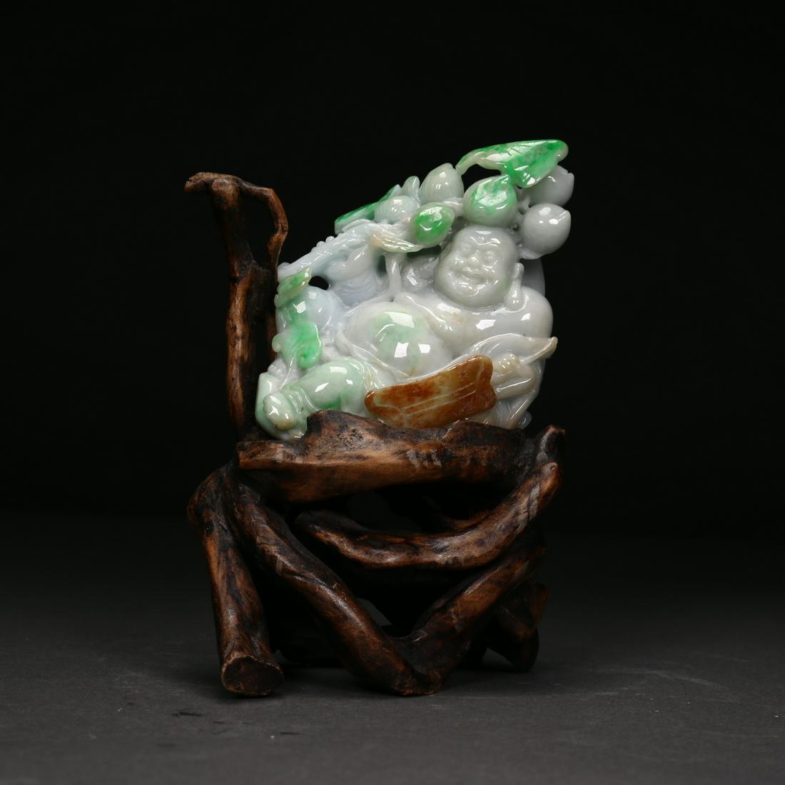 A Chinese Carved Green Jade Buddha w/ base (1 of 9)