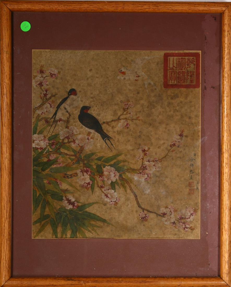 Attributed to Yu Zhi. Qing Dynasty: Watercolor and ink on paper. Yu Zhi, Mid Qing Dynasty. Framed Chinese antique painting.