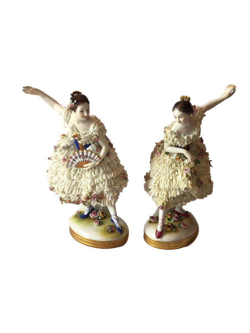 Antique Dresden Porcelain Pair of Ballerinas (1 of 2)