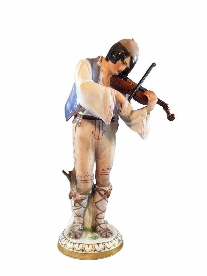 Antique Meissen Porcelain Art Nouveau Figure: ANTIQUE MEISSEN PORCELAIN FIGURE OF GYPSY FIDDLERCIRCA 1910, BLUE CROSSED SWORDS MARK, INCISED R127, PRESSNUMMER 137 PAINTED 3.The standing figure modeled playing the violin. ht. 24.5 cm. 9.7 inches