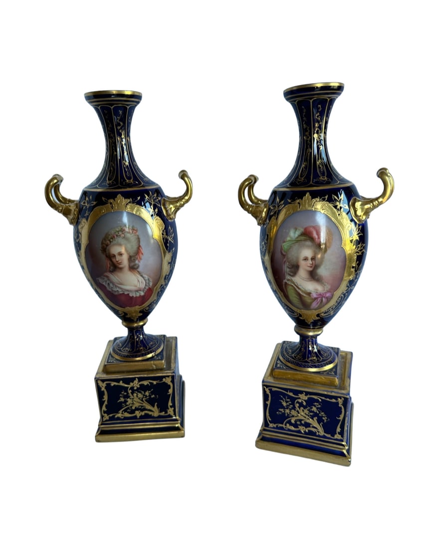 Exceptional Antique Royal Vienna Hand Painted Pair of Portrait Vase (1 of 6)