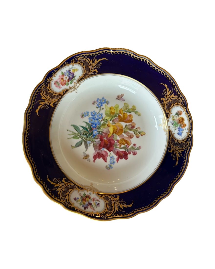 Antique meissen porcelain flower plate cobalt (1 of 4)