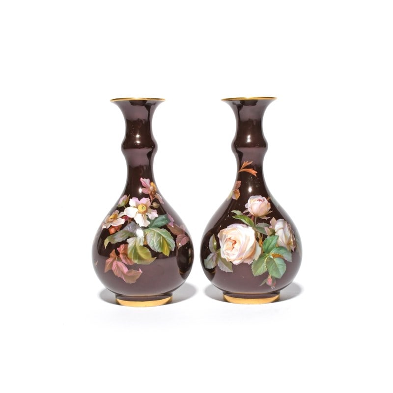 ANTIQUE MEISSEN PAIR OF BRAUNSDORF VASES (1 of 12)