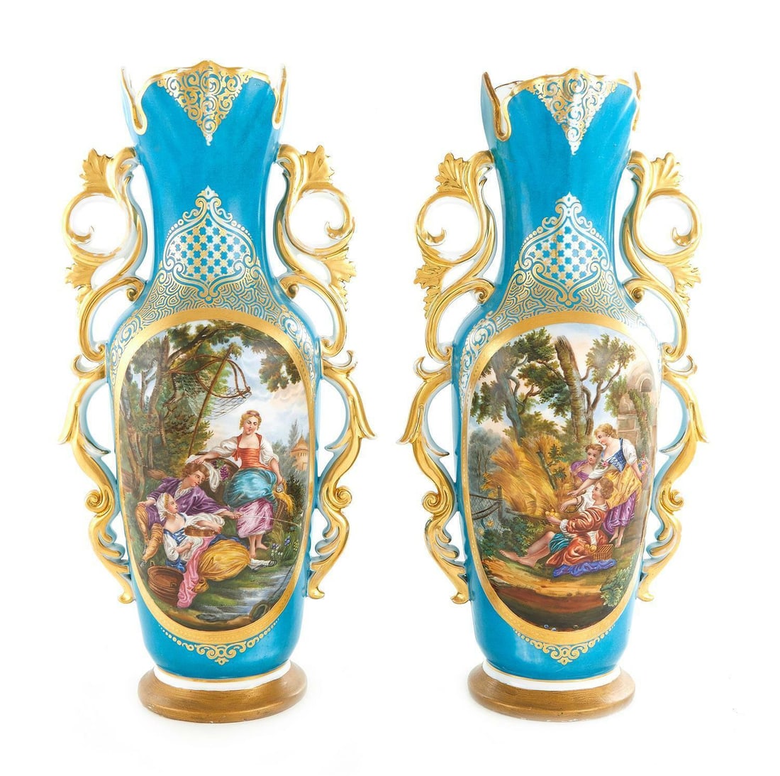 Large Antique Old Paris Pair of Porcelain Vases Sevres Style (1 of 8)