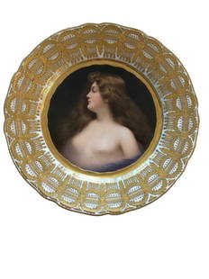 Antique Royal Vienna Porcelain Portrait Hand Painted Plate: ROYAL VIENNA HAND PAINTED PLATE 19TH CENTURY, Titled Erbluth and impressed Hutschenreuther numbered, Finely Hand-painted, signed, within a gilt border Diameter: 9 3/4" diameterCondition Report: