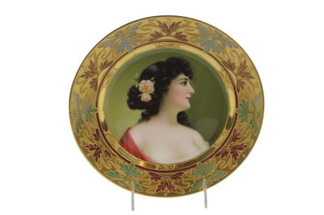 Antique Royal Vienna Porcelain Portrait Hand Painted Plate: ANTIQUE ROYAL VIENNA HAND PAINTED PORTRAIT PLATE Late 19th Century, underglaze Beehive mark and impressed Hutschenreuther maker's markFinely painted portrait, on a raised gilt detailed border, signed