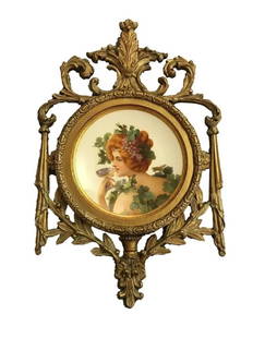 Antique Royal Vienna Porcelain Hand Painted Plate Signed Dresden: ROYAL VIENNA HAND PAINTED PLATE 19TH CENTURY, Underglazed BLUE DRESDEN MARK, Finely Hand-painted portrait, signed "Wrigel" at the lower right, within a gilt border Diameter: 9 3/4" diameter Framed: 23