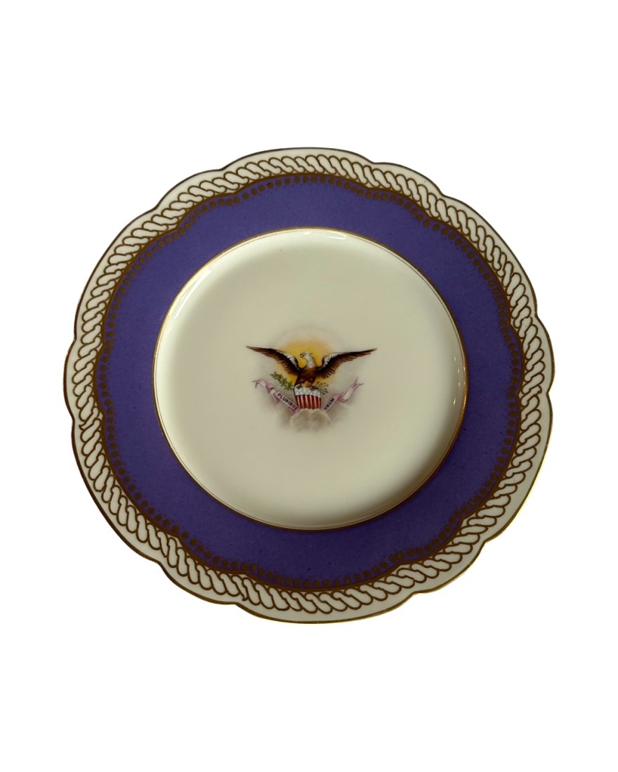 HAVILAND LIMOGES CENTENNIAL ABRAHAM LINCOLN PLATE: French Porcelain Service Plate, c. 1876, created as a Centennial souvenir replica of a plate from the Abraham Lincoln White House china service and sold at the Centennial Exposition (May 10-November 1