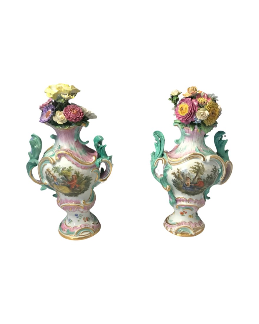 Pair of Meissen Floral Vases with Watteau Scenes (1 of 5)