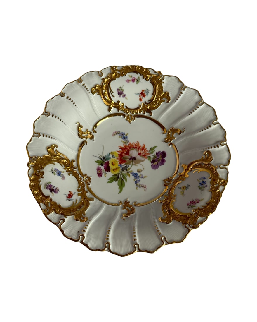 Meissen Plate, Bowl, Charger 11.25" Ornate Gilded Gold Leaf Design With Flowers (1 of 2)