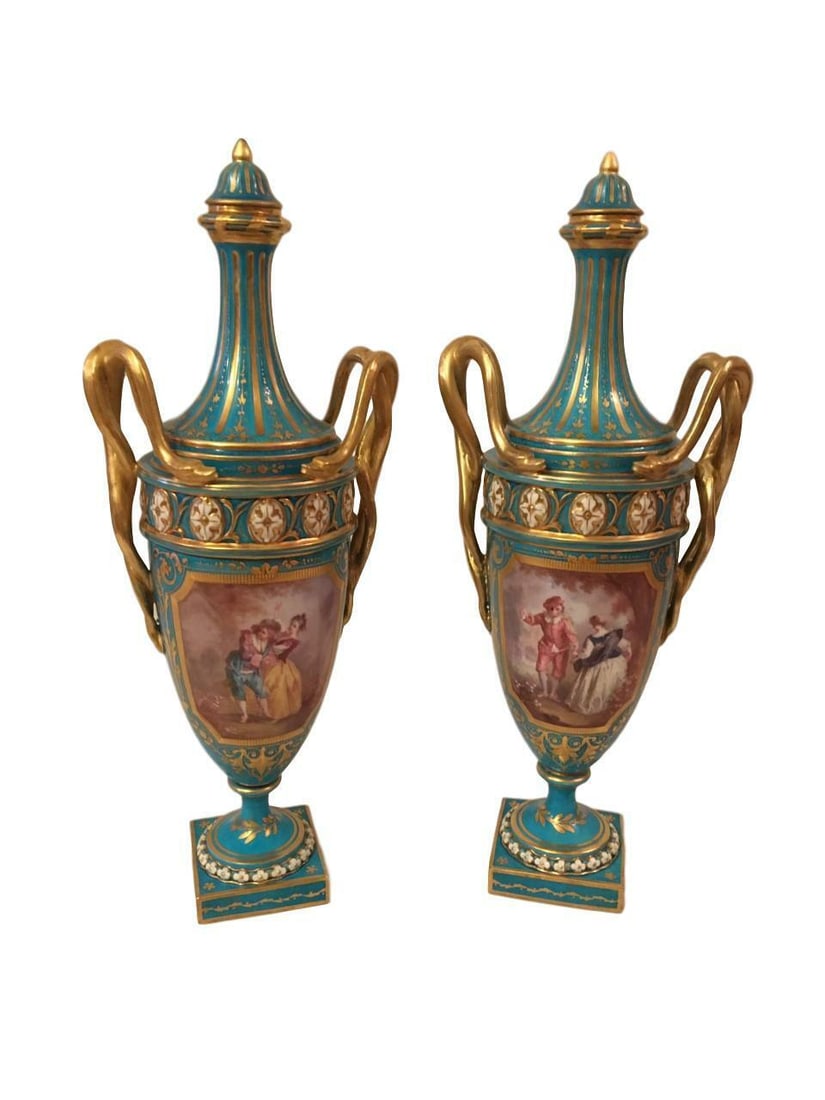 Antique Pair of Sevres Hand Painted Porcelain Vases (1 of 5)