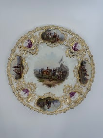 ANTIQUE MEISSEN PORCELAIN WATTEAU CABINET PLATE